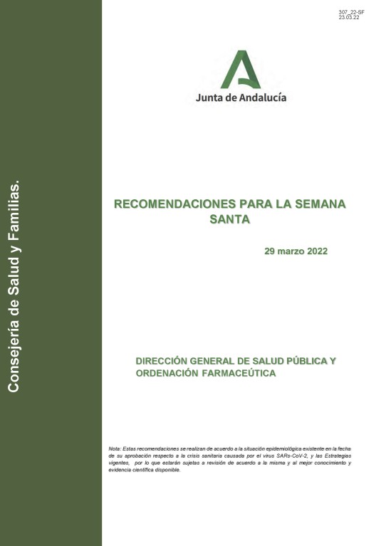 Recomendaciones de la Consejería de Salud y Familias para la Semana Santa 2022