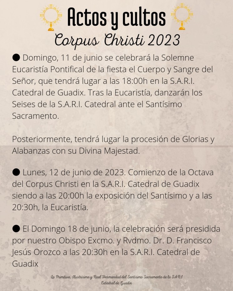 Actos y Cultos en Honor al Corpus Christi en Guadix