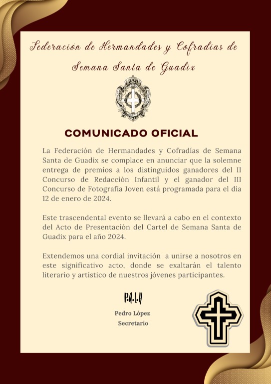 Guadix Celebrará el Brillo de la Creatividad Juvenil en su Evento de Premiación y Presentación del Cartel de Semana Santa 2024