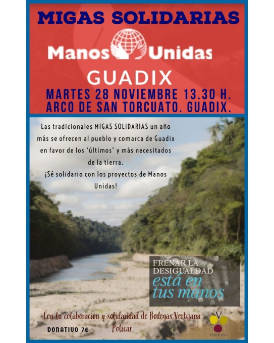 Tradicionales migas solidarias a celebrar el próximo 28 de noviembre. Manos Unidas de Guadix.