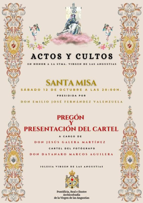 Pregón  y Presentación del cartel anunciador de los Cultos y Procesión en honor de la Virgen de las Angustias de Guadix el próximo mes de noviembre